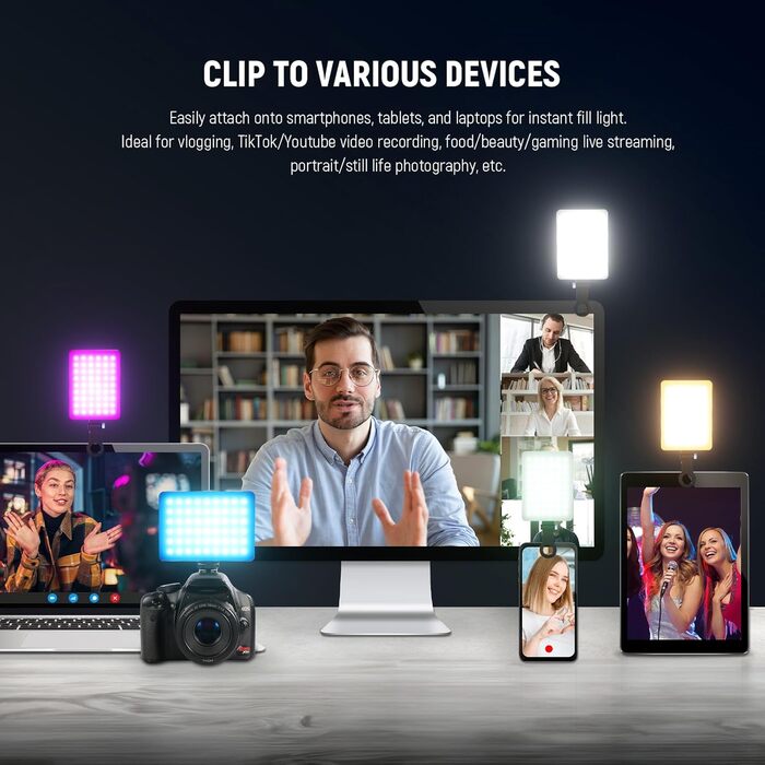 LED світло для селфі NEEWER Entry Level: clip-on, 54 LED, CRI 88, 650mAh, для iPhone, комп'ютера, вебкамери, Zoom, макіяжу