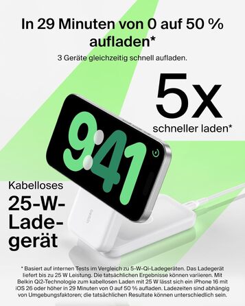 Зарядна станція Belkin UltraCharge 3 в 1 з Qi2.2, 25W, сумісна з MagSafe, для iPhone, Apple Watch, AirPods, Pixel, з адаптером 45W