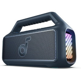 Soundcore Boom 2 - портативна Bluetooth колонка, 80W, сабвуфер, LED-підсвічування, IPX7, 24h, USB-C, BT 5.3, для кемпінгу, пляжу, саду (блакитна)