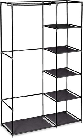 Relaxdays Fabric Wardrobe with Clothes Rail & 5 Compartments, HBT: 174 x 107 x 42.5 cm, Sturdy Folding Wardrobe with Cover, (Grey)