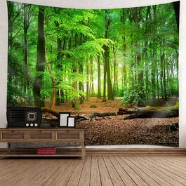 Декоративний гобелен Lieson 260x240 см, зелено-коричневий, лісова природа, настінний килимок для вітальні, спальні, покривало, настінний декор