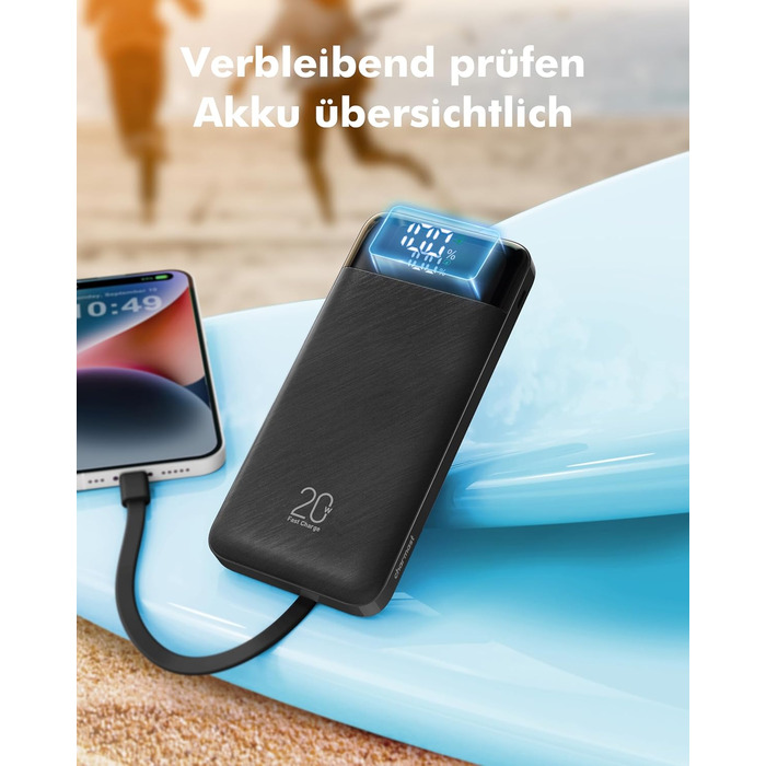 Power Bank Charmast 20000mAh з LED-дисплеєм та 4 кабелями (USB C, PD3.0, QC4.0) – чорний