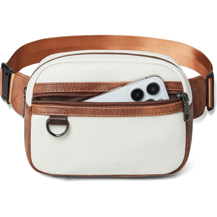 Жіноча та чоловіча поясна сумка, 2 л, веганська шкіра, коричнева, 8 дюймів. Ідеальна для подорожей, піших прогулянок та бігу.