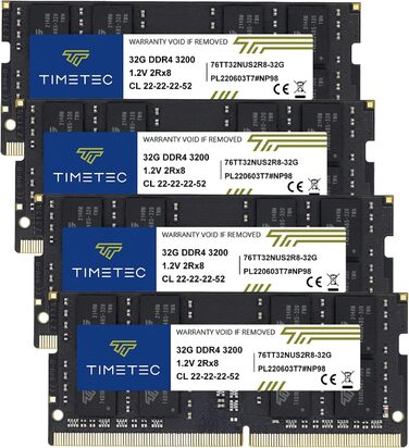 Timetec Pinnacle DDR4 3200 MHz RAM (128GB KIT) для ноутбука/ПК - 4x32GB SODIMM, CL22, 1.2V