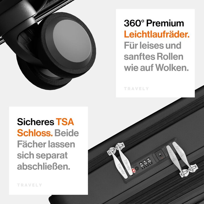 Чемодан Travely з полікарбонату, 77 см, XL, 100 л - міцний валіза з TSA замком та відділом для ноутбука (55x40x23 см), колір: чорний