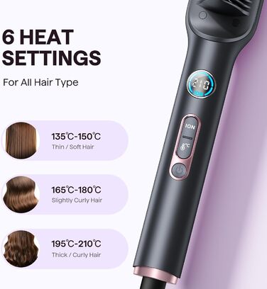 Wavytalk Glättbürсте - Іонна щітка-випрямляч 2 в 1 з LED-дисплеєм. Керамічний випрямляч для волосся з захистом від опіків, для дому та салону. Подвійна напруга (100–240V), EU-штекер, Чорний