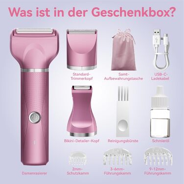 Електричний жіночий набір для гоління: багатофункціональний, для тіла, зони бікіні, USB-C, з чохлом (Рожевий)