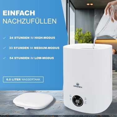 Зволожувач повітря 6 літрів – Top-Fill – з аромадіфузором – для вітальні, офісу, дитячої кімнати, спальні