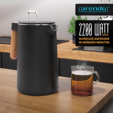 Arendo - Stainless Steel Kettle with Temperature Setting - 45°C-100°C - 1.5 Liter - Double-Walled - BPA Free - Keep Warm Function - Tea Kettle with Temperature Indicator - Cool Touch Handle - Black A: Lighter Handle