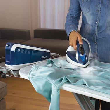 Polti Vaporella Express VE30.10, high-performance steam ironing station with up to 8 bar pump, ECO function, with One Temperature Technology and digital settings, blue/white Bianco E Blu