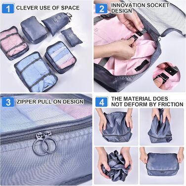 Органайзер для валізи AiQInu, набір 7 шт: кубики для пакування, органайзери для подорожей, сумки для одягу та взуття (Сірий, 6 шт, Single)