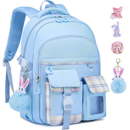 Сумка для школи для дівчаток - велика містка рюкзак Каваї з відділом для ноутбука для учнів початкової та середньої школи, блакитний