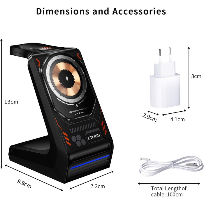 Станція бездротової зарядки 3-в-1 для Apple: iPhone, AirPods, Apple Watch (15W, MagSafe, чорний)