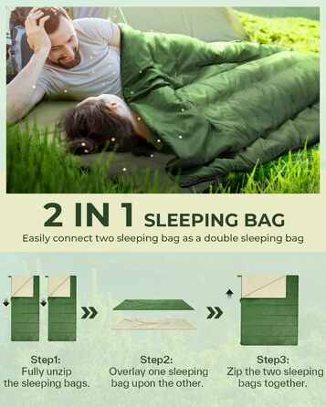 Ohuhu Lightweight Packable Sleeping Bag - Summer Camping Sleeping Bag for Travel, Festivals & Indoor Use (Green)