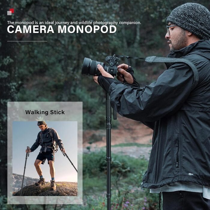 Монопод для камери Manbily A-555L 168 см з алюмінію, з ручкою-підтримкою, до 7 кг, сірий