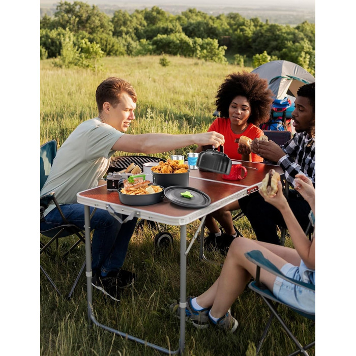 Oushome 16-Piece Camping Cookware Set for 2 People - Portable Cooking Set with Pots, Pans, Kettle, Cups, Plates - Green