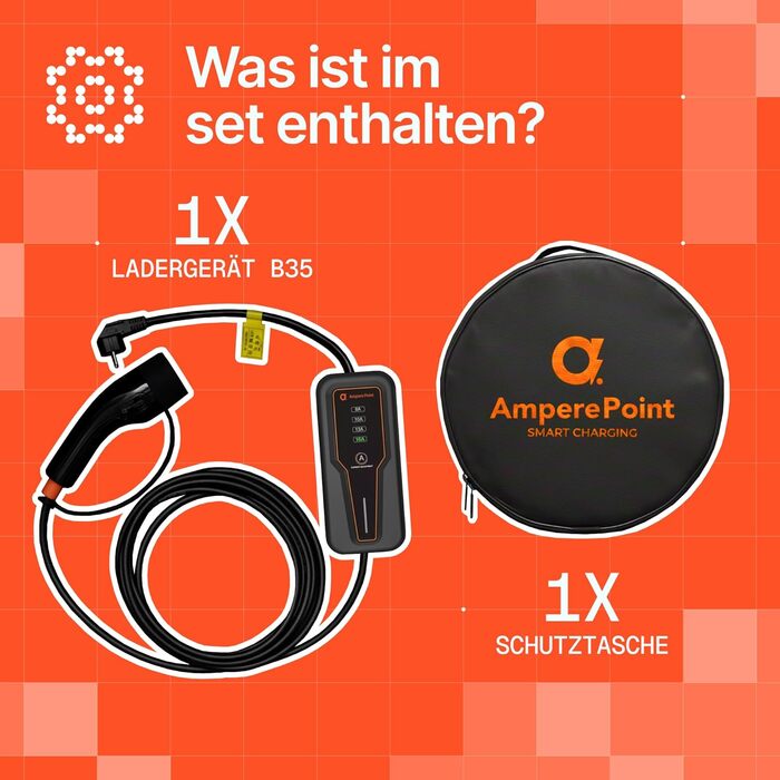 Зарядний пристрій (Wallbox) для електромобілів 3.7 кВт 16A Type 2 з кабелем 5м, регулюванням потужності 8-16A, 230В, портативний, з сумкою