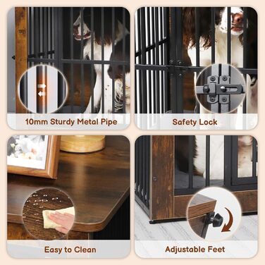 Клітка для собак велика дерев'яна з подвійними дверцятами, міцна собача будка для дому, знімний піддон, для малих, середніх та великих собак, 97,5 x 80,5 x 59 x 71,5 см