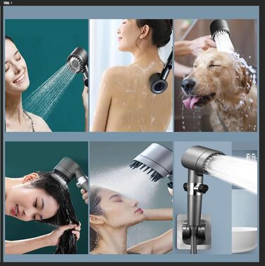 Фільтр для душу з високим тиском, ручна лійка з шлангом, 4 режими, економія води, видаляє хлор та бактерії (DY-001, сірий з сріблястим)