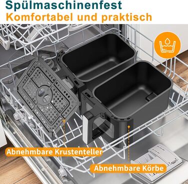 Фритюрниця повітряна з 2 камерами та вікном, 10л XXL, 8-в-1, сенсорний дисплей, таймер, без олії, здорове приготування