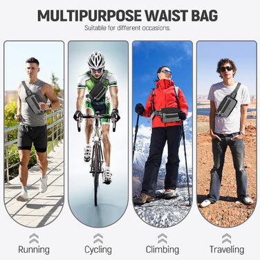 Чоловіча/Жіноча Поясна Сумка-Шейкер з 7 Кишенями для Спорту, Фітнесу, Бігу, Велосипеда, Подорожей, Чорна