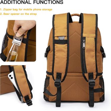 28L Insulated Cooler Backpack - Double Layer Thermal Rucksack for Picnics, Camping, Travel (Brown)