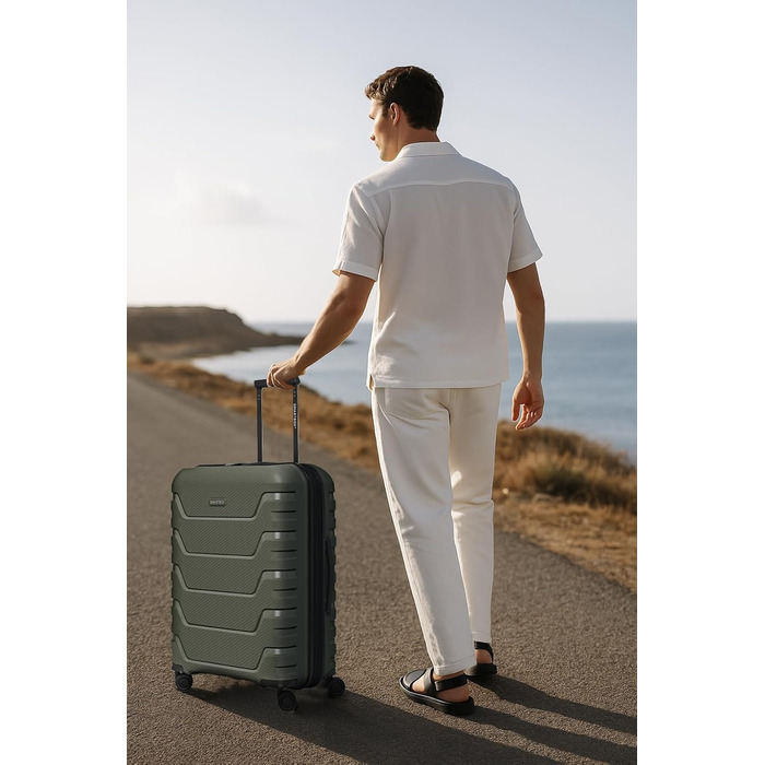 Чемодан SMARTBOX Hartschalen Check-in з жорстким корпусом | Великий XL Trolley 52 x 33 x 76 см, розширюється від 111 до 120 літрів | з високоякісного поліпропілену | 4 подвійні колеса & TSA-замок | легкий 4,2 кг (Edition 01) (Оливковий, Розмір M (66 см), 