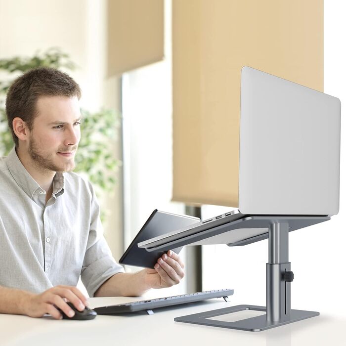 Підставка для ноутбука GOKEDA, регульована, ергономічна, з алюмінію, сумісна з MacBook, Dell, HP, Lenovo, Samsung (11-17 дюймів), сіра