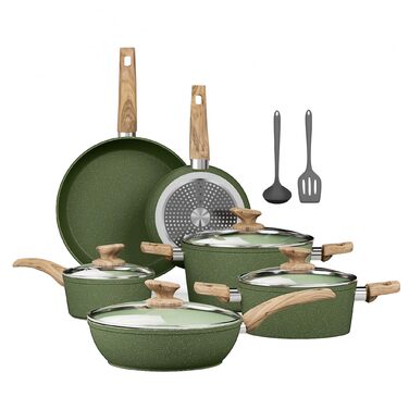 Набір посуду Kitchen Academy Granite 12 предметів для індукції, антипригарне покриття, без PFOA/PFOS, зелений