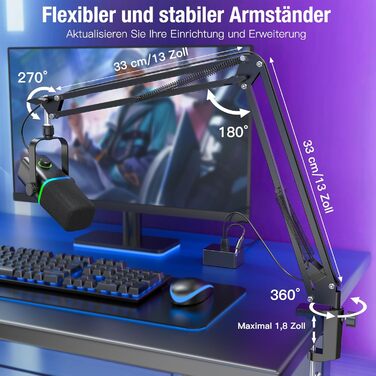 Мікрофон ZealSound XLR/USB для подкастів з RGB підсвічуванням та регулятором гучності | Для студії, стрімінгу, YouTube, геймінгу | Сумісний з PC, Mac, PS4-5, мікшером KD8S