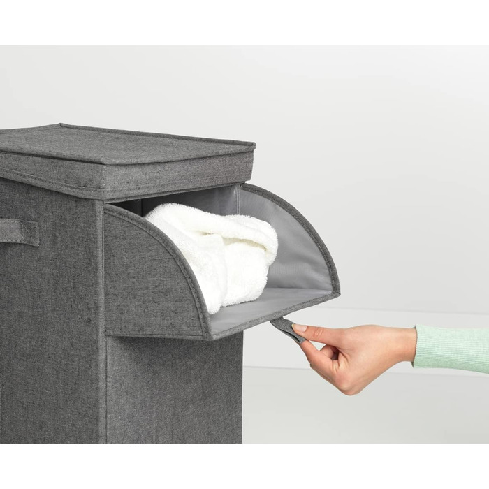 Brabantia Stackable Laundry Box 35L - Front and Top Opening - Large Volume - Lightweight and Sturdy Handles - Pepper Black