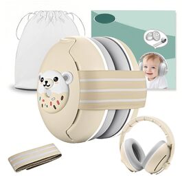 Навушники-захист вух для малюків 2-в-1, від 0 до 48 місяців, з регульованим обручем, шумопоглинання, бежевий