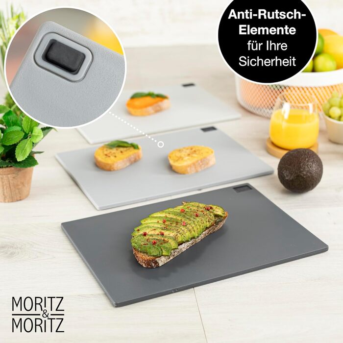 Moritz & Moritz 3x Cutting Board Set - 32 x 22 cm - In a Practical Stand – Large Kitchen Board – Dishwasher-Safe and Hygienic