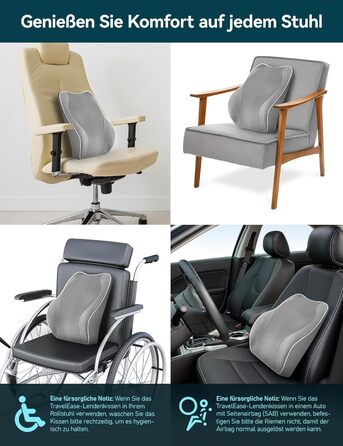 Подушка для спини Travel Ease з Memory Foam для офісного крісла, сірого кольору