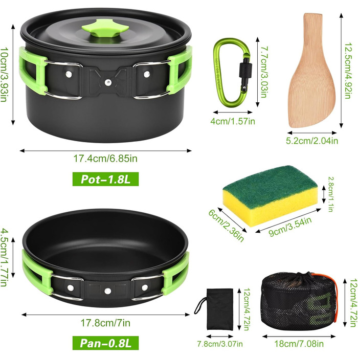 Набір посуду для кемпінгу на 17 частин: набір для приготування їжі на природі, пікніків, риболовлі та походів (2-3 особи)