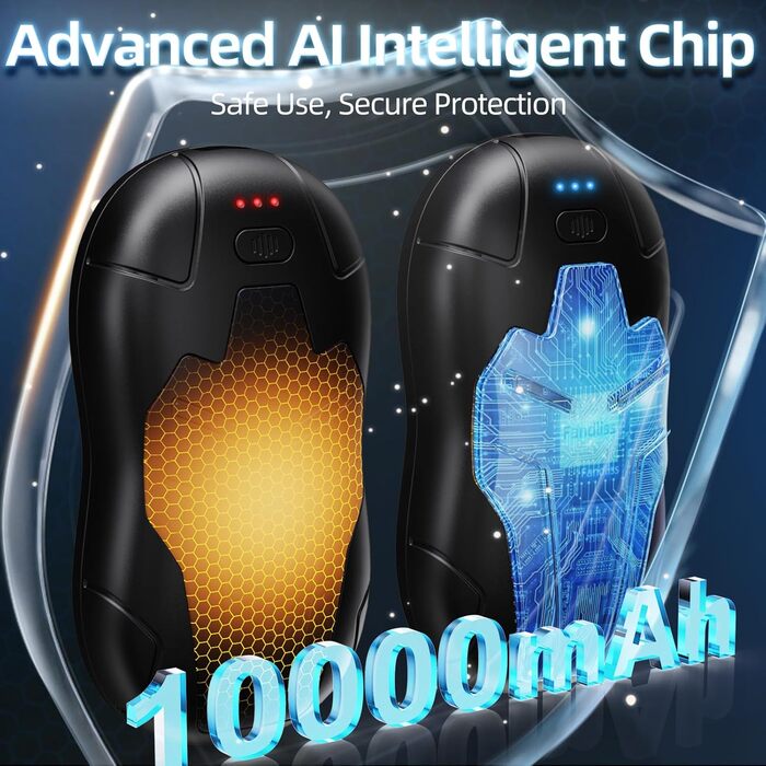 Електричні грілки для рук 10000mAh 2 шт. з USB-зарядкою, двостороннім нагрівом та швидким нагрівом за 2 секунди - чорний/срібло