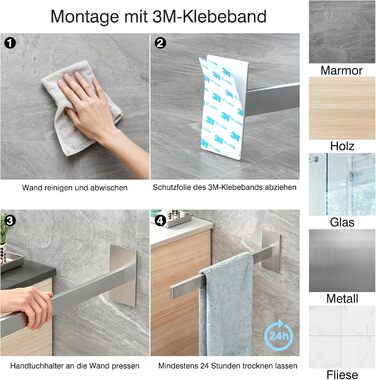 Тримач для рушників настінний без свердління, з нержавіючої сталі, подвійний, для ванної кімнати та кухні, сріблястий