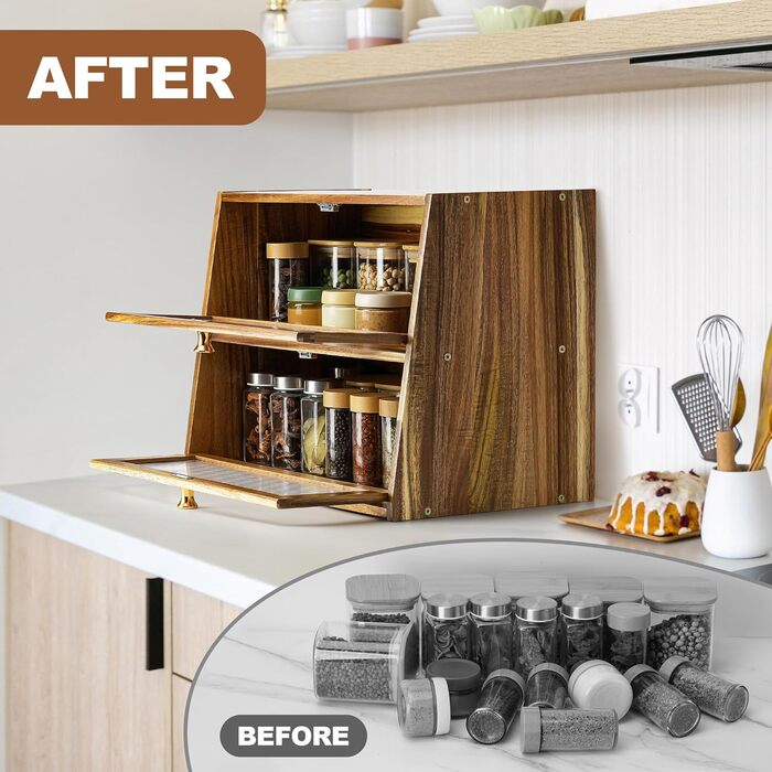 Дерев'яний хлібниця великого розміру, 2-ярусний, з акриловим вікном (акація)