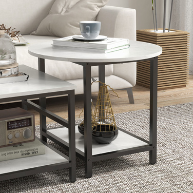 HOMCOM Set of 2 Side Tables/Coffee Tables/Accent Tables with Modern Design and Marble Look for Living Room, Bedroom, Steel