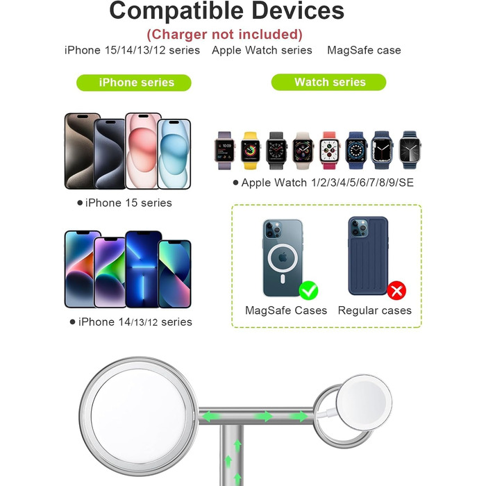 Бездротовий зарядний стенд 2-в-1 EWA для iPhone 13/12 та Apple Watch MagSafe (срібний)