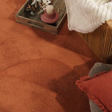 Килимок для вітальні TT Home з коротким ворсом, антиковзаюча підкладка, однотонний, сучасний, можна прати, темно-помаранчевий, 80 см (круглий)