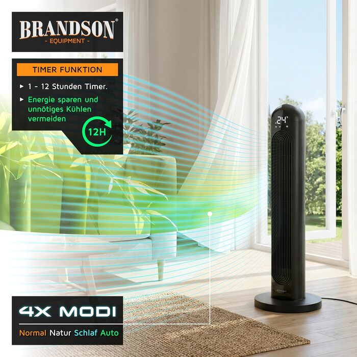 Вентилятор Tower Brandson Eco Design DC – тихий, 12 швидкостей, 4 режими (нормальний, природа, сон, авто), з пультом ДК