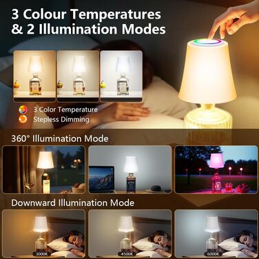 Настільна лампа LED акумуляторна бездротова 2 шт. з RGB підсвічуванням, димуванням, сенсорним керуванням, IP54 водонепроникна для спальні, вітальні, балкону