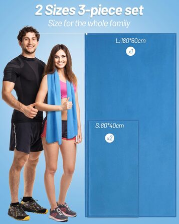 Набір рушників з мікрофібри GZXYA (180x60 см + 2шт 80x40 см), Швидковисихаючі, для спорту та басейну, Колір: Морська хвиля