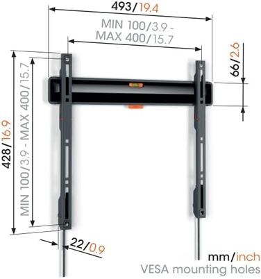 Настінна кріплення для телевізора Vogel's TVM 3407 - для екранів 32-77 дюймів, до 50 кг, VESA до 400x400, TÜV-сертифікат, ультратонкий (2.2 см)