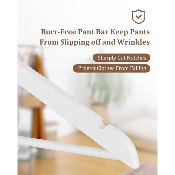 Дерев'яні вішалки для одягу AMKUFO, 20 шт., з антиковзким покриттям, обертовий гачок 360°, для джинсів, штанів, курток, сорочок, суконь, натуральне дерево (Білий/Розкішний сад)