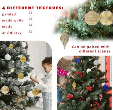 Набір прикрас для ялинки Aufun 108 шт. Преміум якість, пластик, з верхівкою, ялинкові кулі, зірки, безпечні прикраси, ялинкові кулі багаторазового використання, декор для ялинки (шампань, срібло)