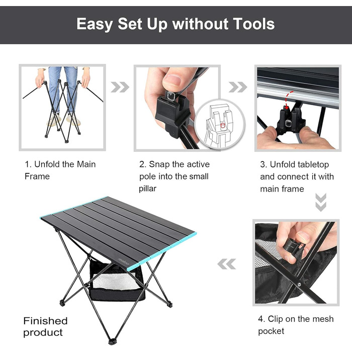 Складаний туристичний стіл Reakoo з алюмінієвою платформою, легкий та компактний. Ідеально для кемпінгу, пляжу, пікніків, грилю та фестивалів. Великий розмір.