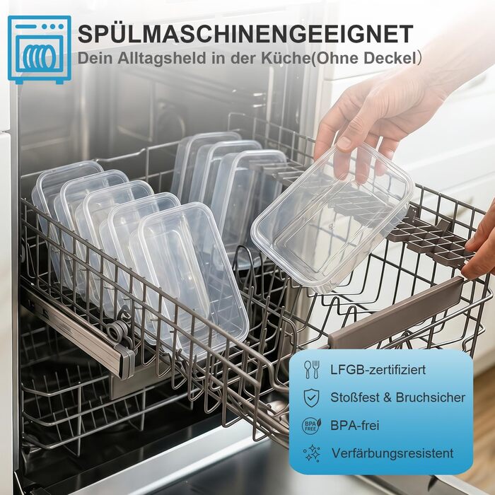 Контейнери для зберігання продуктів Hotec Frischhaltedosen 10 шт x 1л, герметичні, з кришками, для холодильника, морозилки, мікрохвильовки