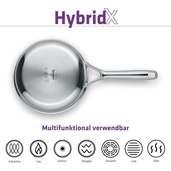 Сковорода Berndes HybridX 28 см індукційна з антипригарним покриттям b.nature Quartz - нержавіюча сталь, швидке нагрівання, без PFAS